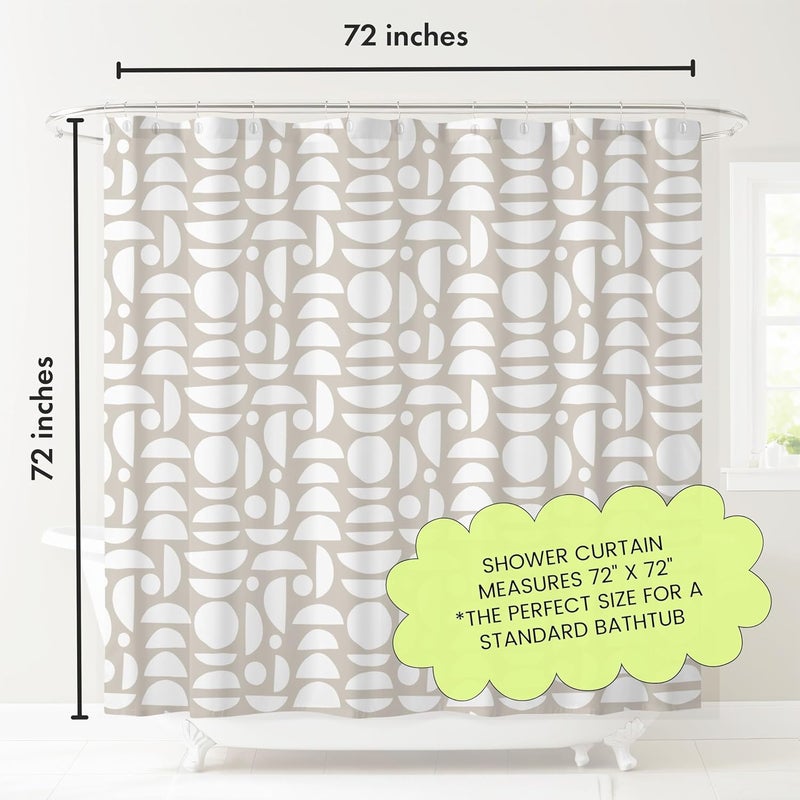 Worthwhile Goods Beige White Abstract Print Shower Curtain - Boho Pattern - Modern Minimalist Home Decor - Neutral Scandi Style Fabric Shower Curtain For Any Bathroom - 72x72 Inches (Neutral Half Circle) - Image 3